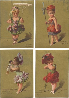 Лот из восьми рекламных карточек с изображениями детей. Б. м., [1900-е?].